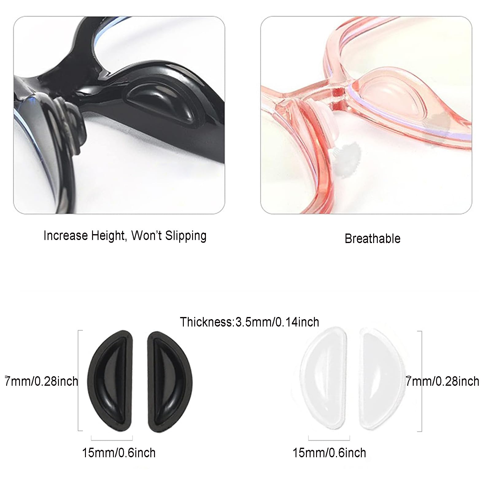 Adhesive 3.5mm silicone nose pads for glasses in clear