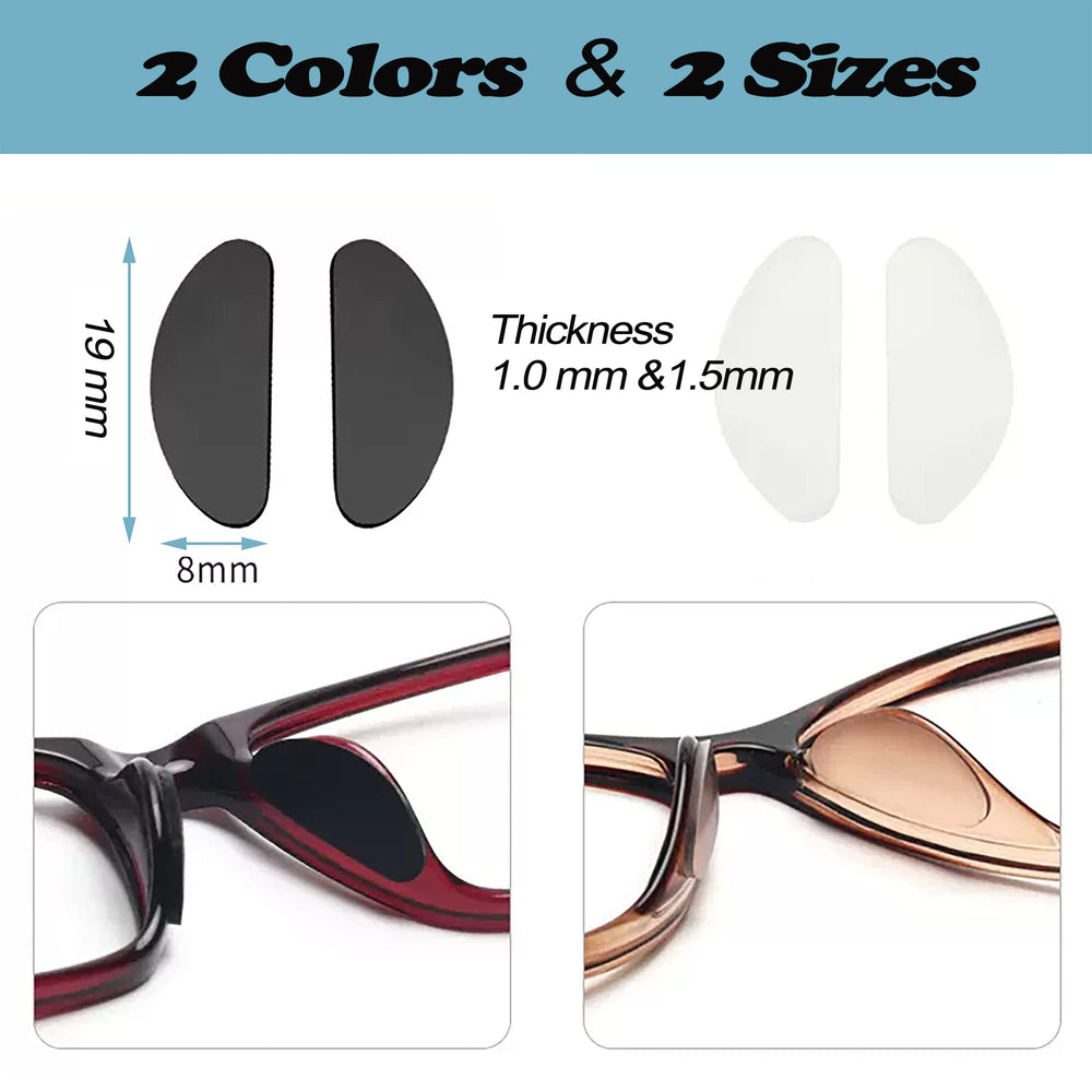 Self-adhesive silicone nose pads applied to glasses