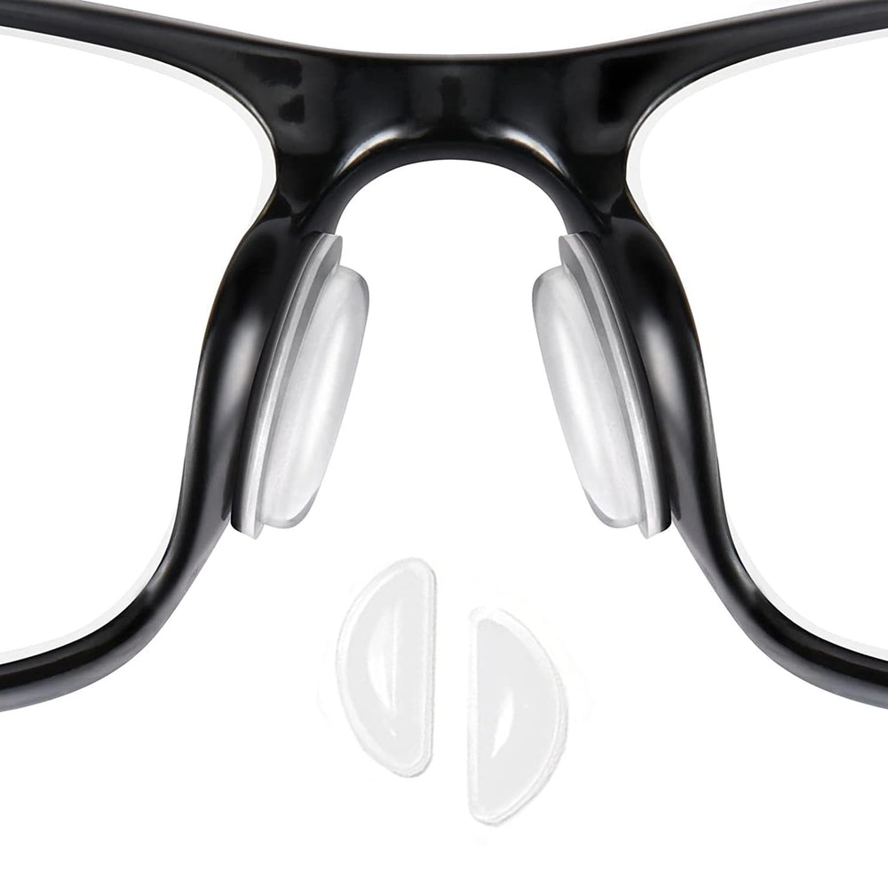 Nose pads on glasses showing anti-slip D-shape
