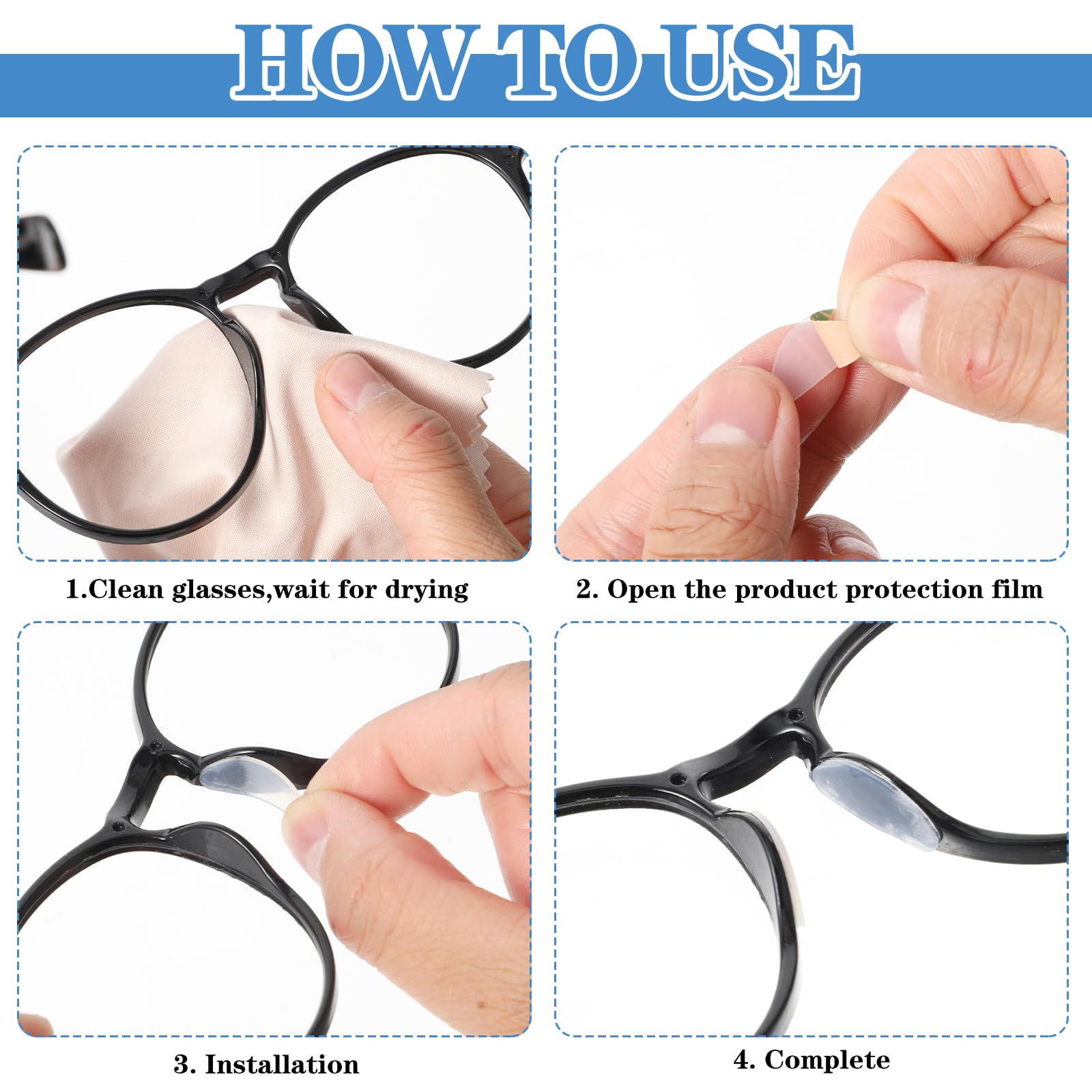 Black silicone nose pads for eyeglasses