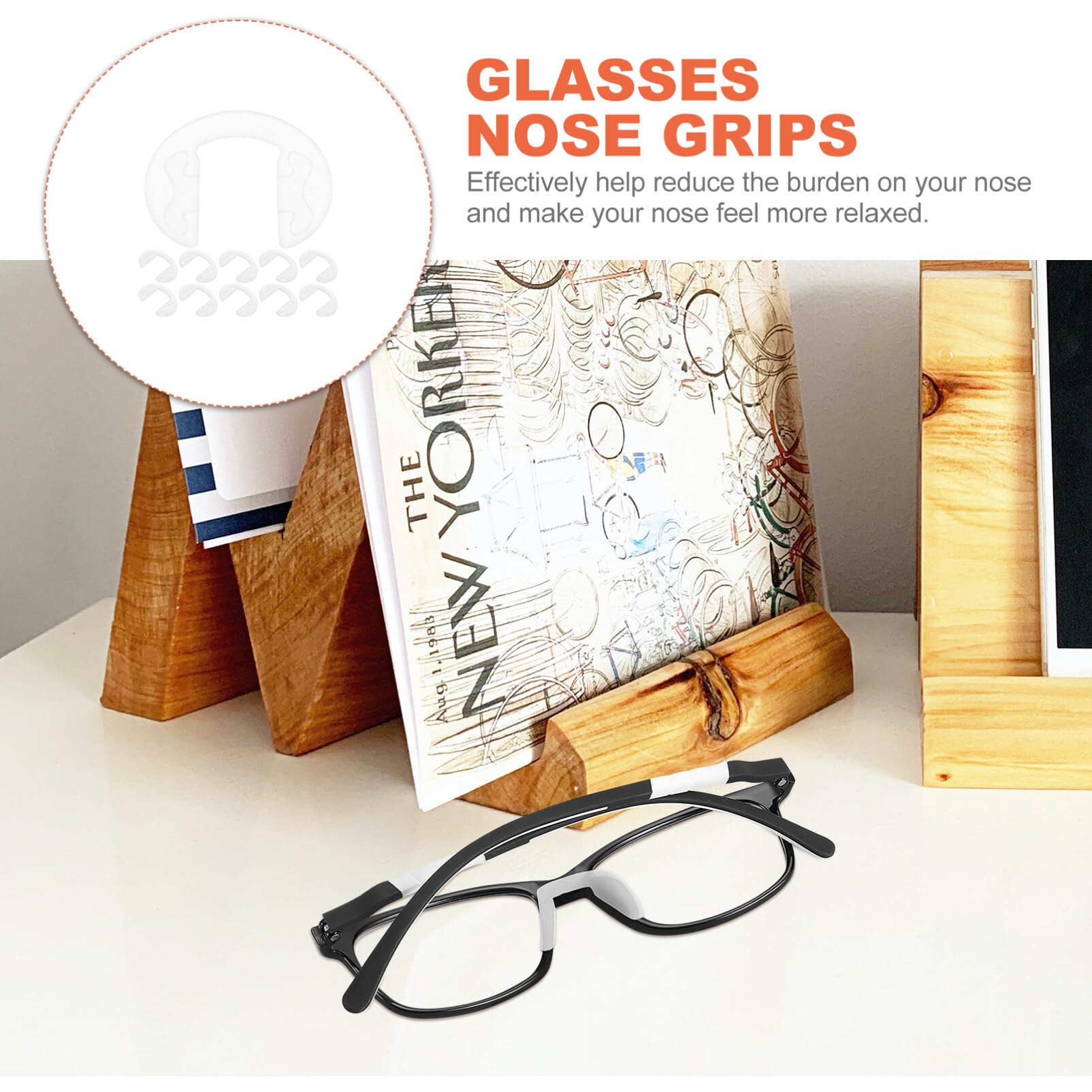 Transparent U-shaped silicone nose pads on a frame