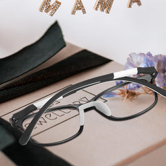 Nose pads installed on full-frame eyeglasses