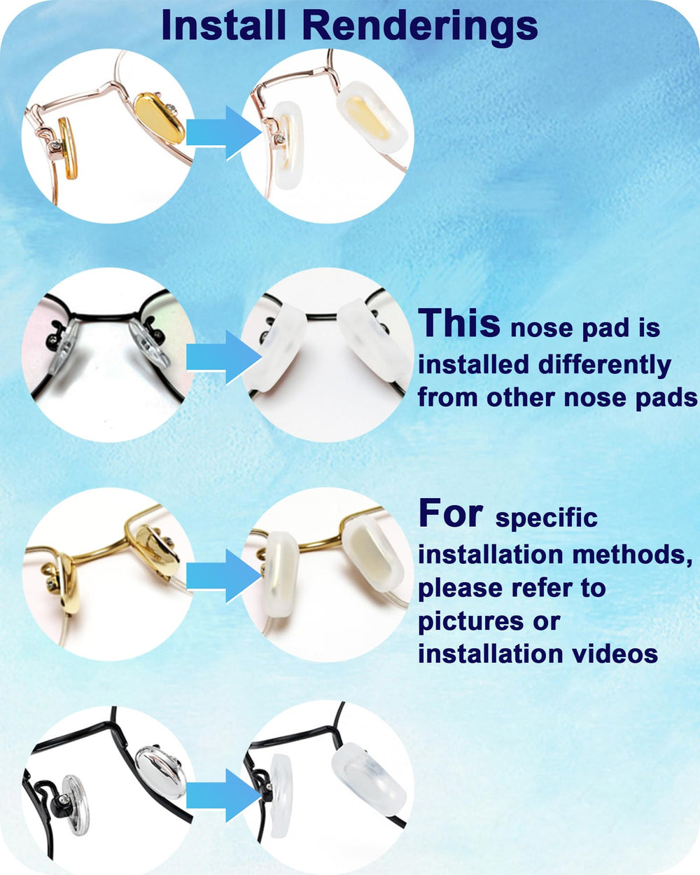 Easy installation guide for silicone nose pads