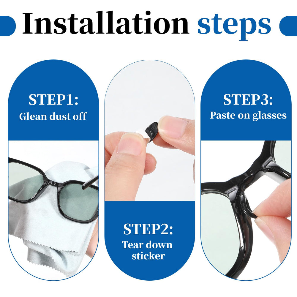 Nose pads being installed on eyeglass frame