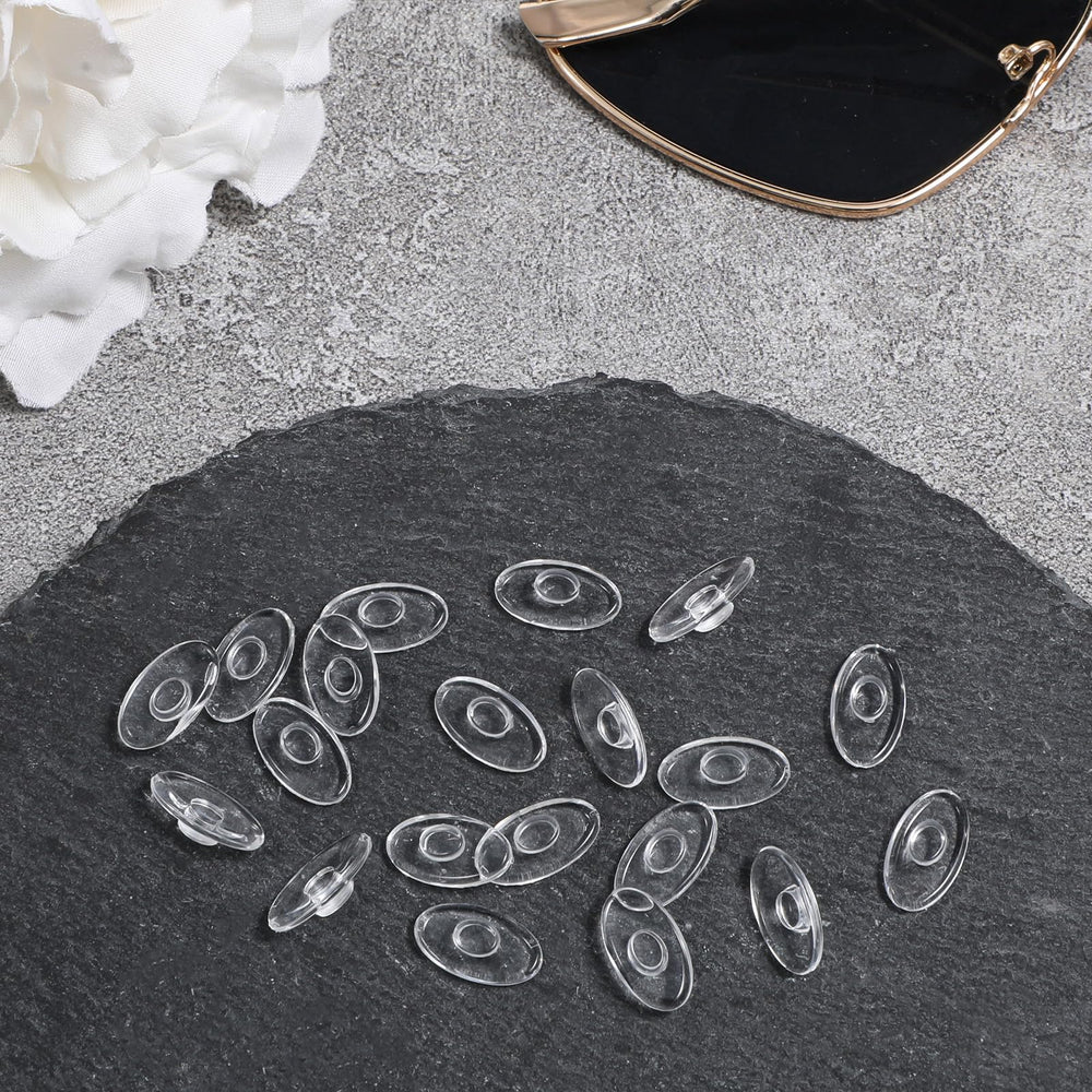 Close-up of clear nose pads on eyewear frame