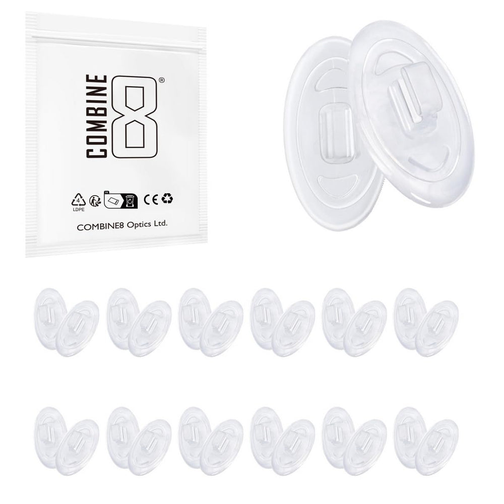 Twelve pairs of clear silicone nose pads compatible with Oakley and Maui Jim sunglasses