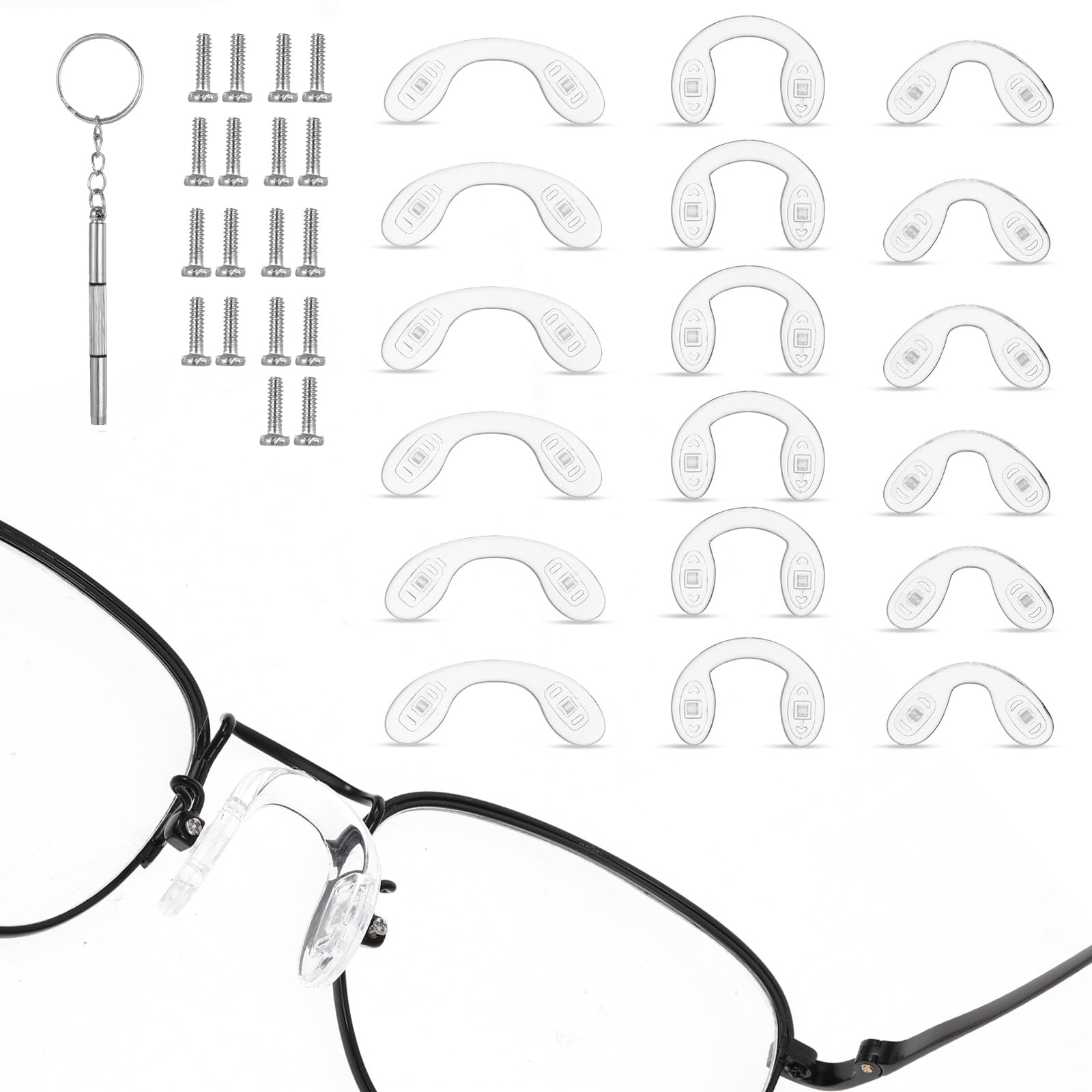 Clear U-shaped silicone nose pads set, 18 pieces