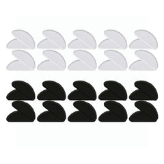 Ultra-thin 1mm silicone eyeglass nose pads, 19mm long, 20-pair set (10 clear, 10 black)