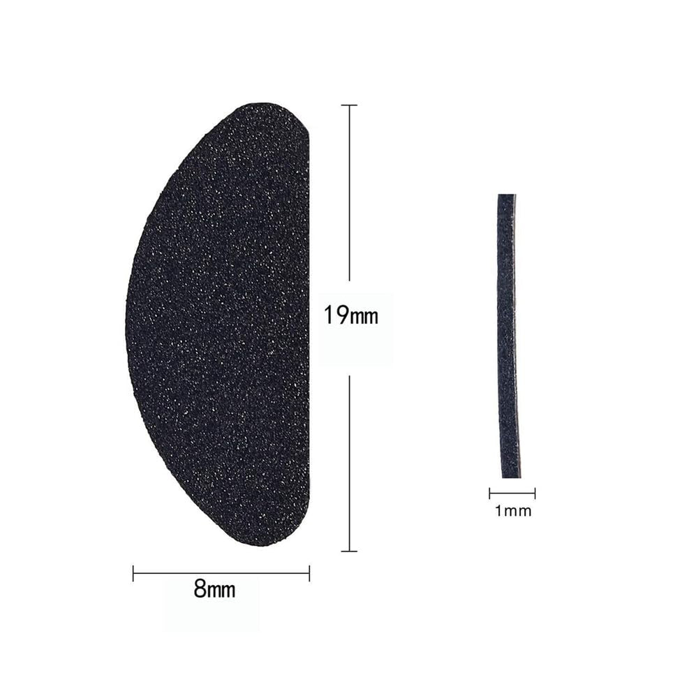 Clear silicone eyeglass nose pads with 19 x 8 x 1 mm dimensions