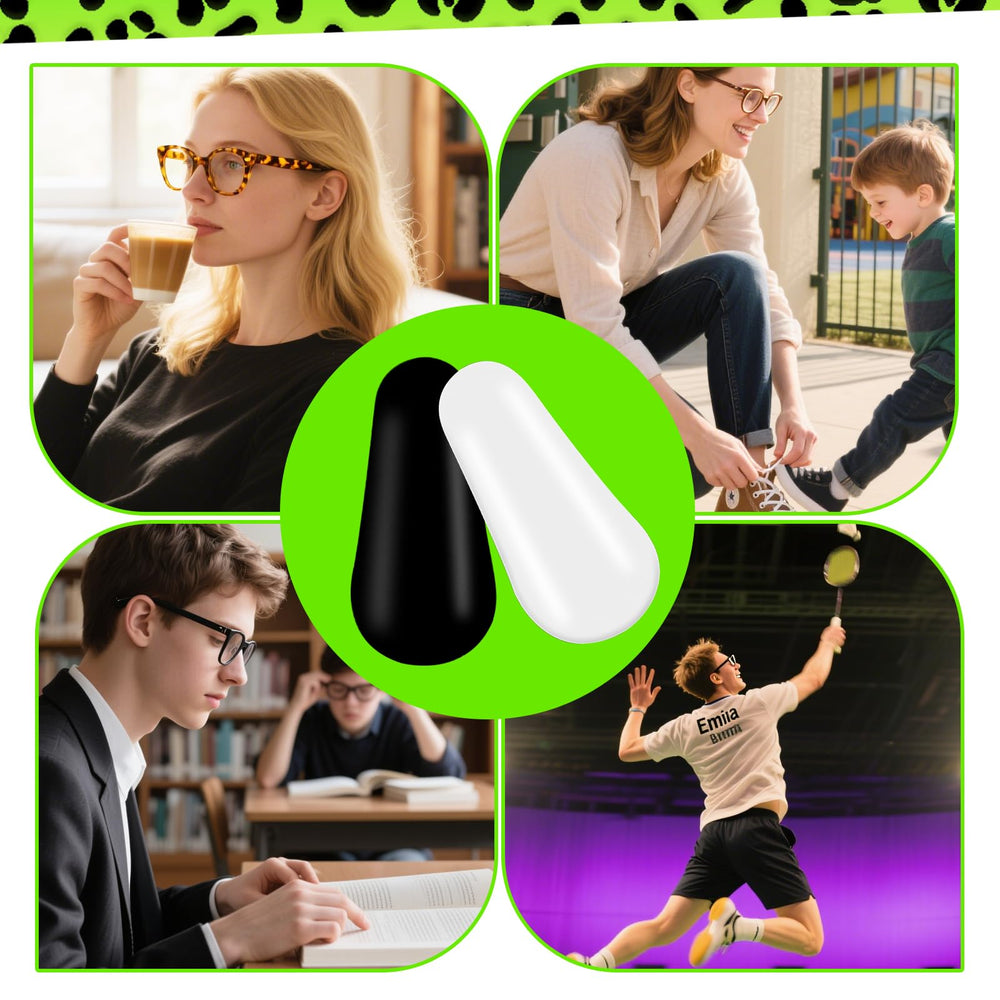 Adhesive nose pad being applied to a pair of glasses