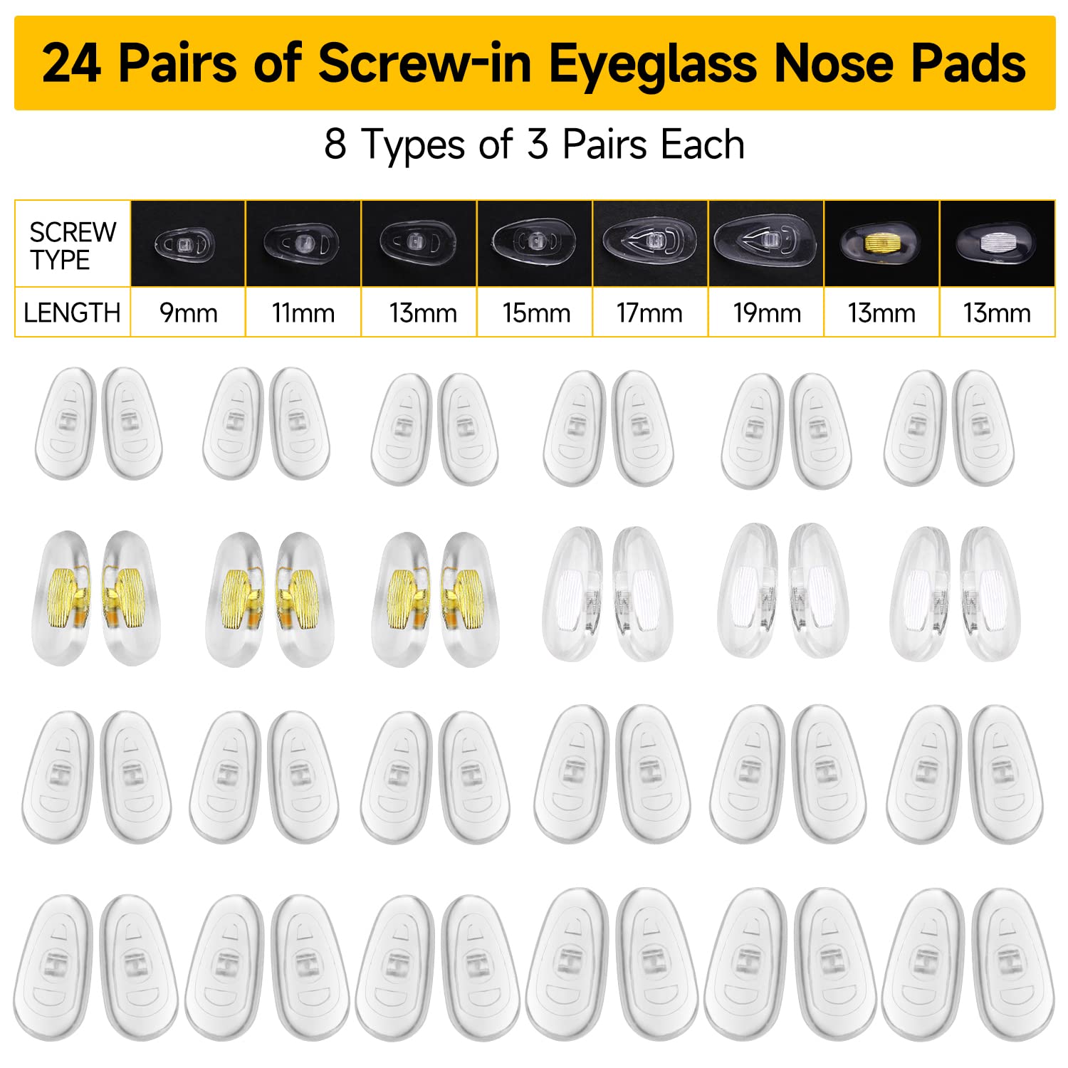 Nose pads in 8 sizes for glasses