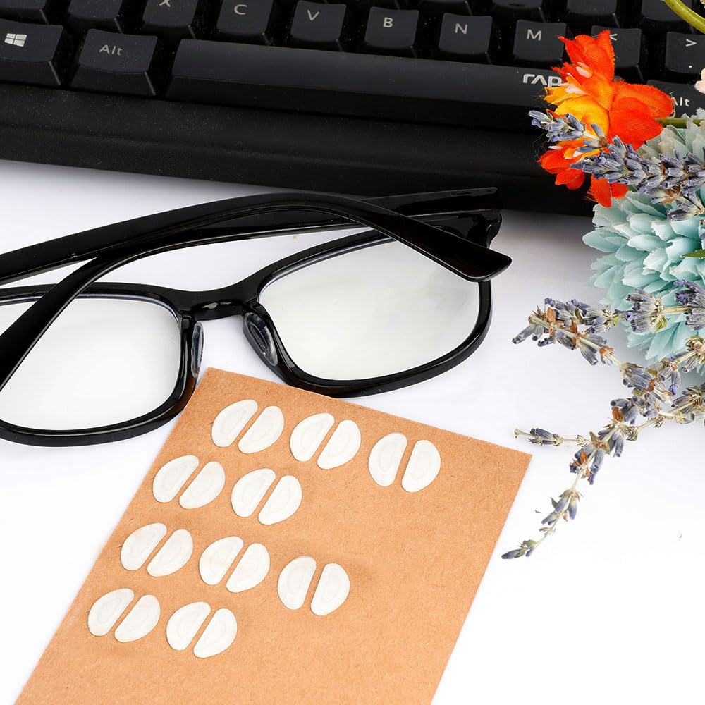Glasses wearing with anti-slip nose pads in use