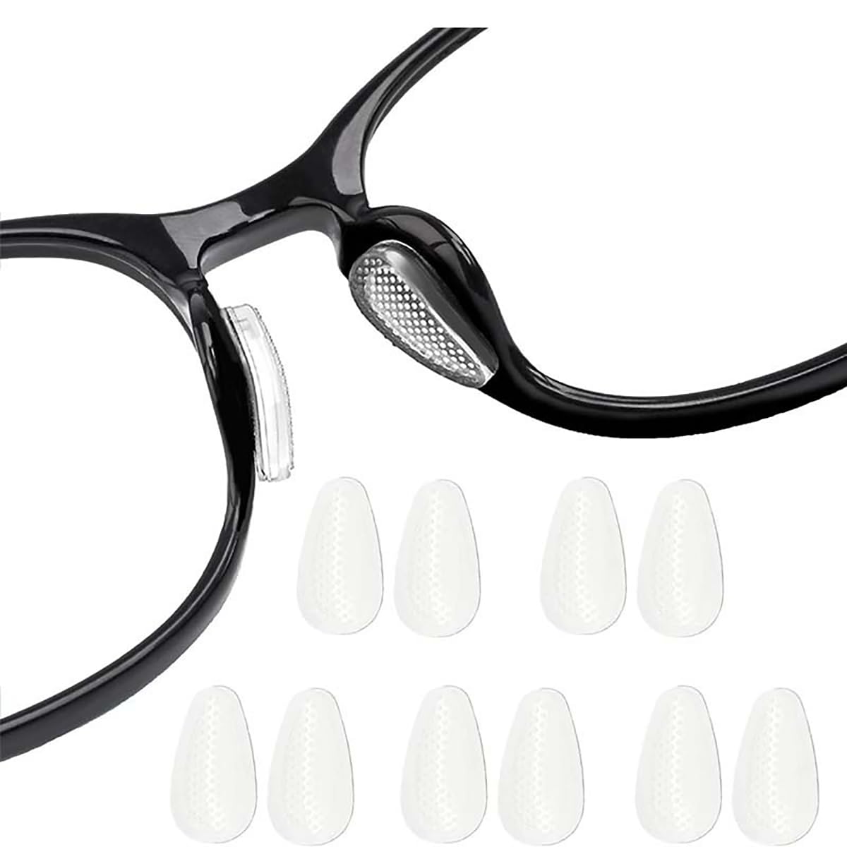 Clear 1.5mm silicone eyeglass nose pads close-up