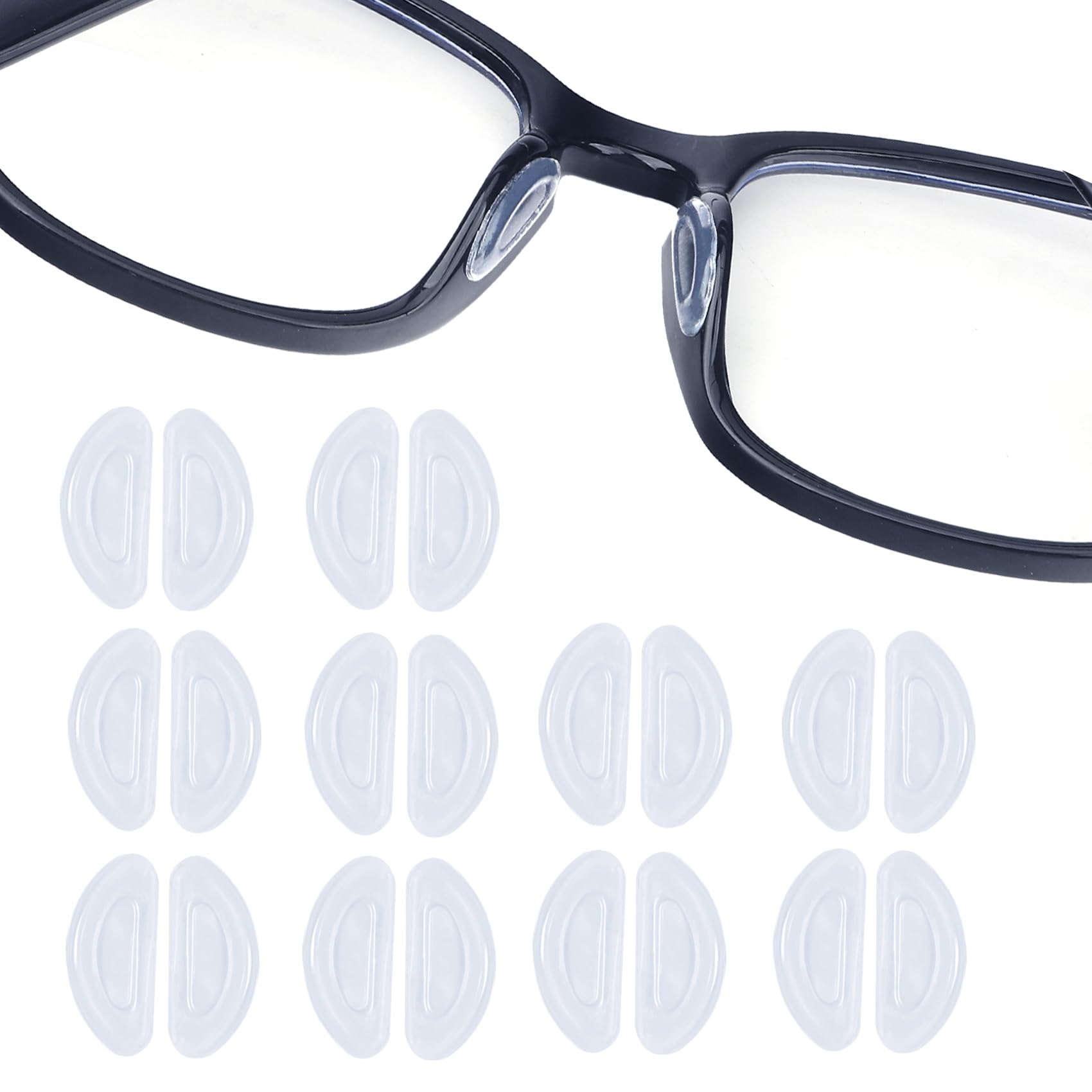 Clear silicone eyeglass nose pads, front view
