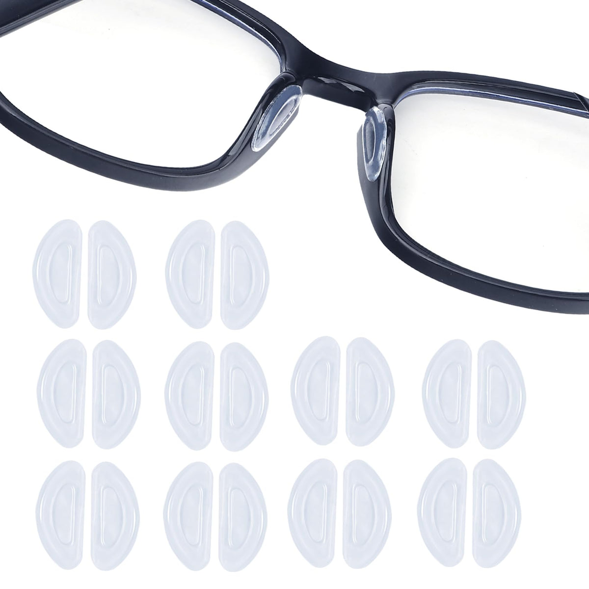 Clear silicone eyeglass nose pads, front view