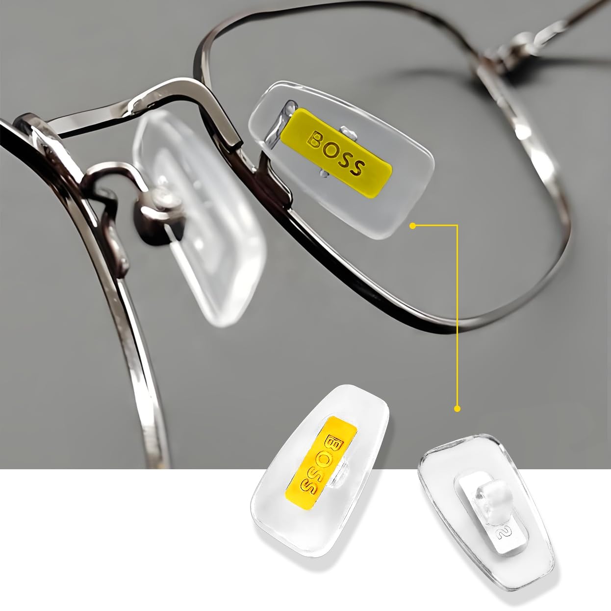 Clear silicone nose pads with gold logo for Hugo Boss eyewear