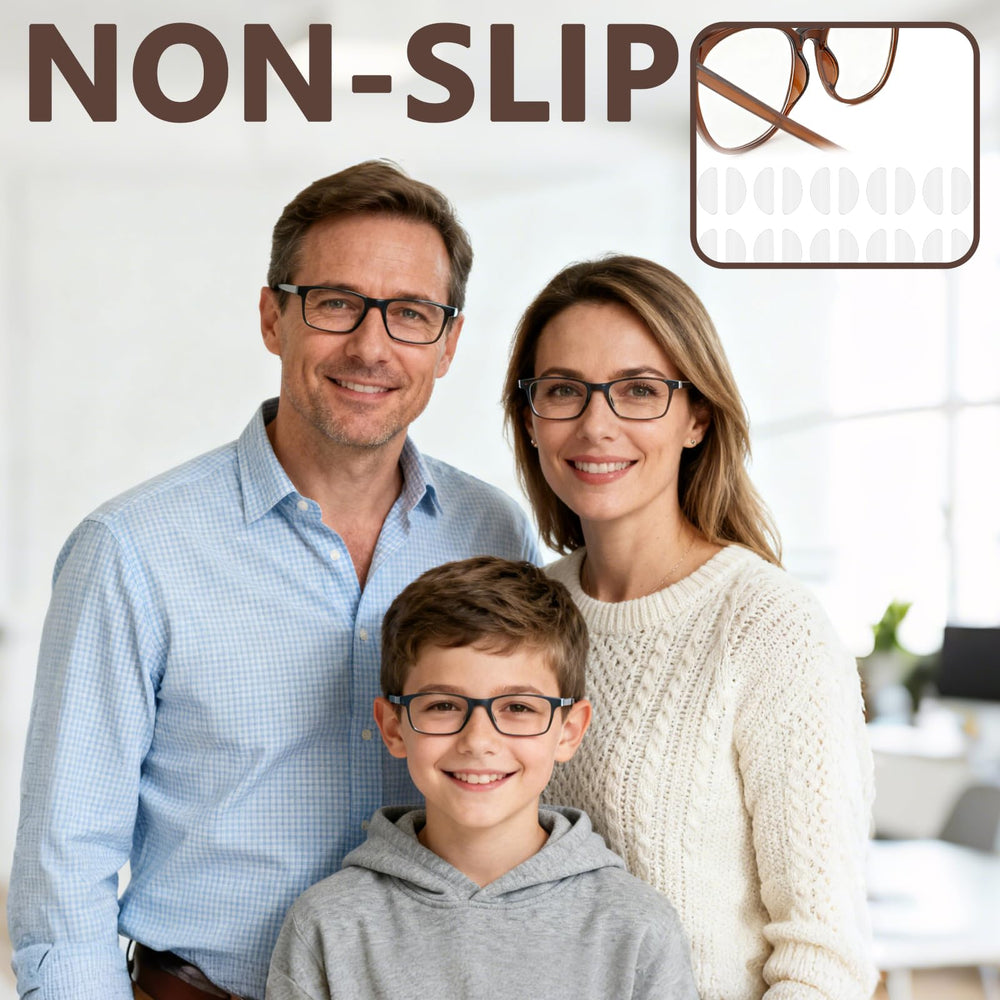 Non-slip clear nose pads on eyewear during activity