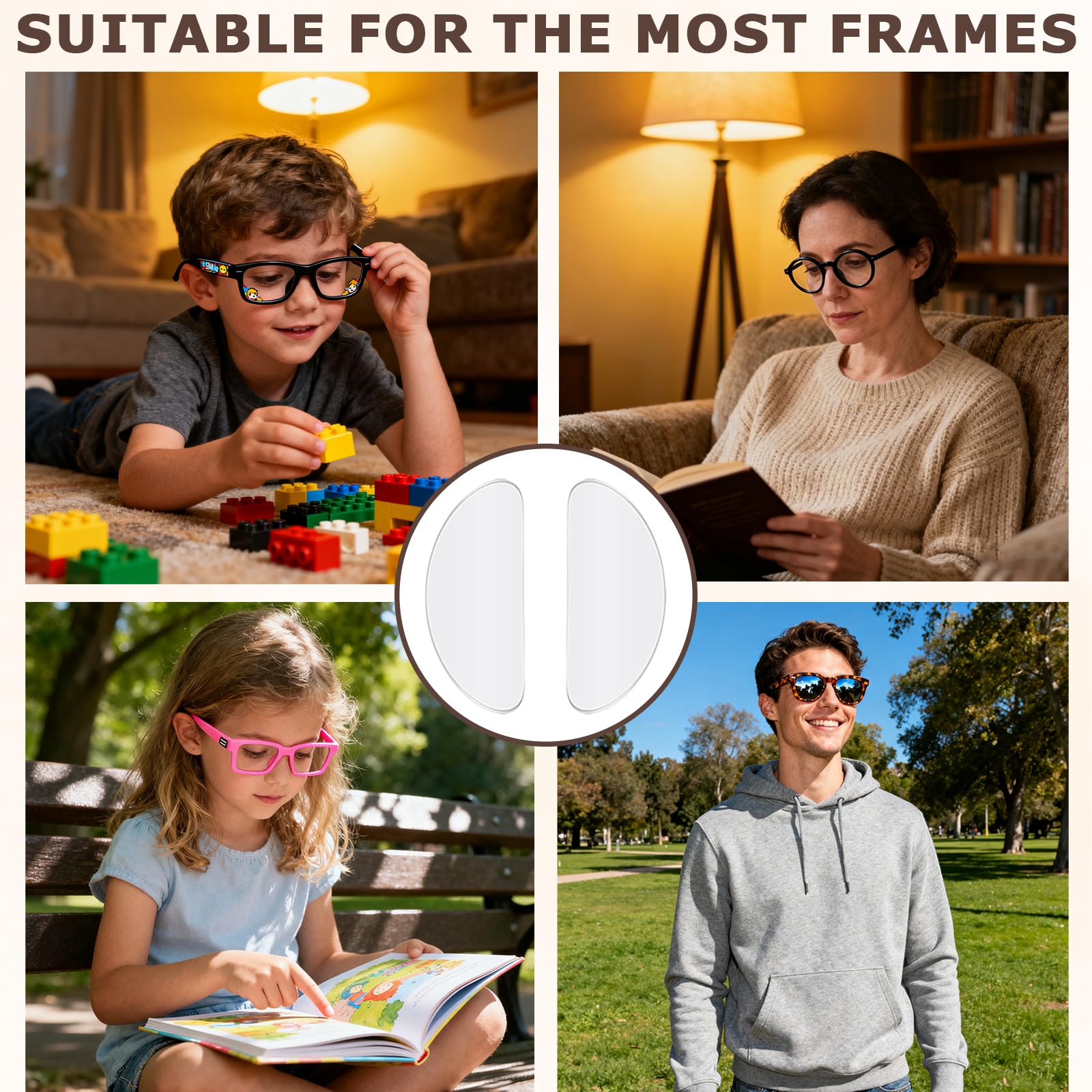 Packaging of 10 pairs of clear silicone nose pads