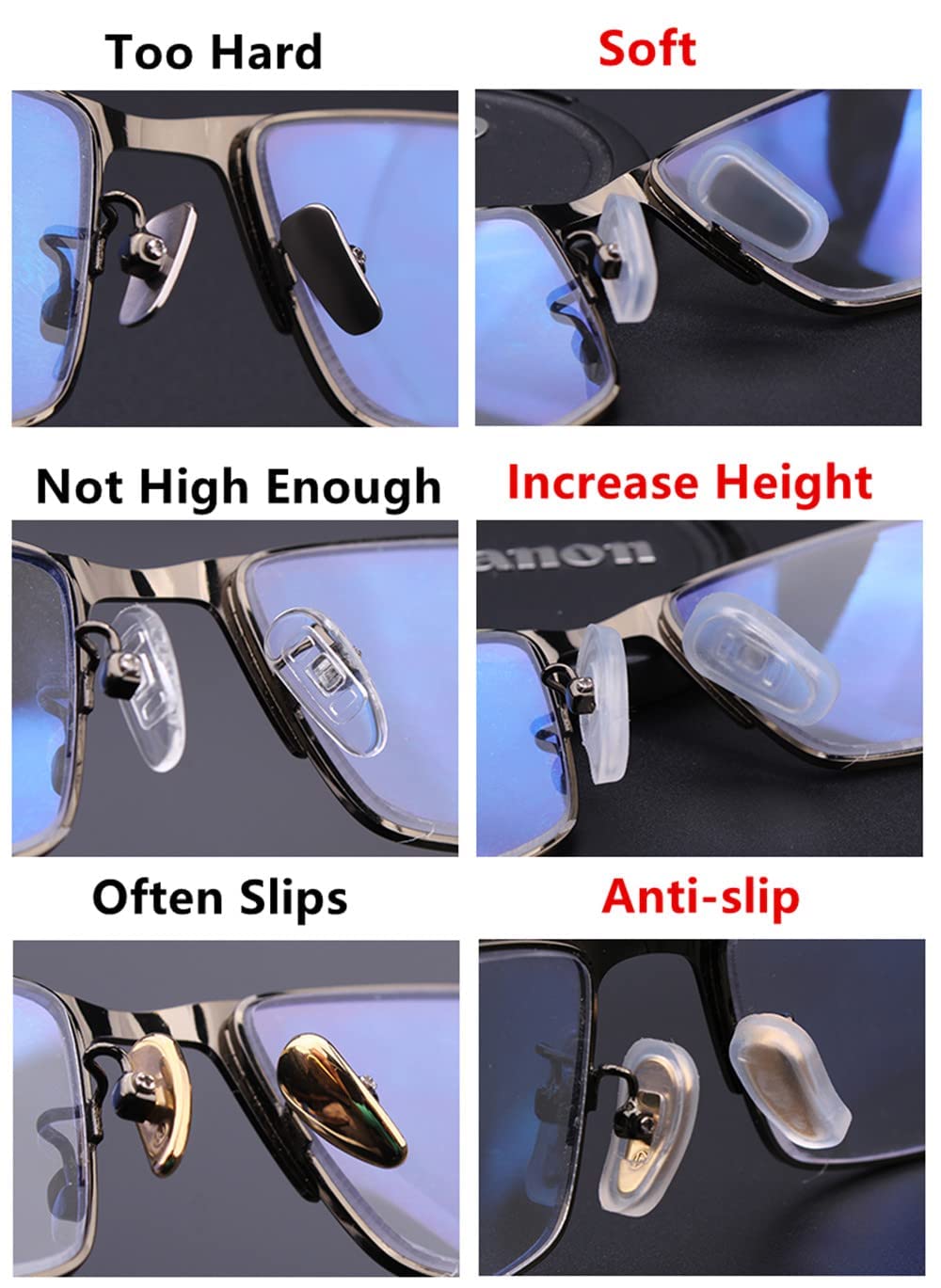 No marks and no pressure when wearing glasses with silicone pads
