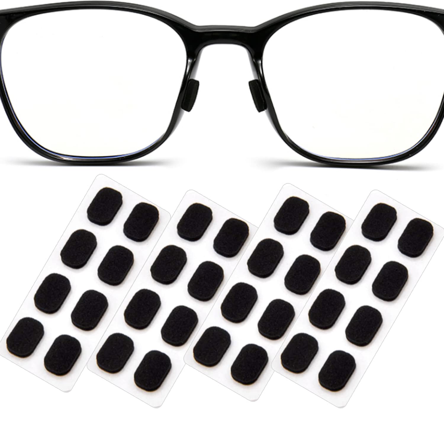Black foam eyeglass nose pads (16 pairs) with adhesive