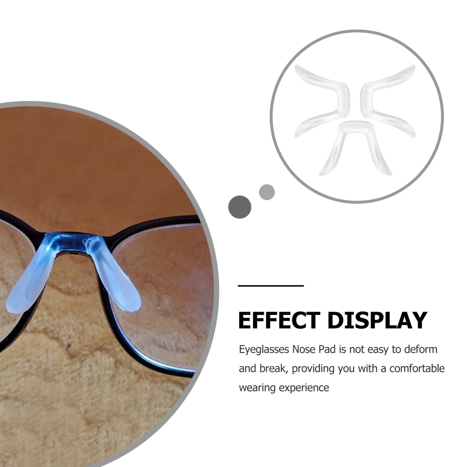 Eyewear accessory packaging showing nose pads included