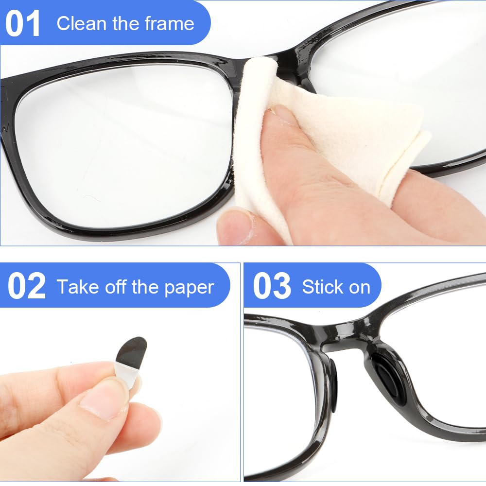 Guide image showing how to apply nose pads to glasses