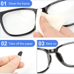 Guide image showing how to apply nose pads to glasses