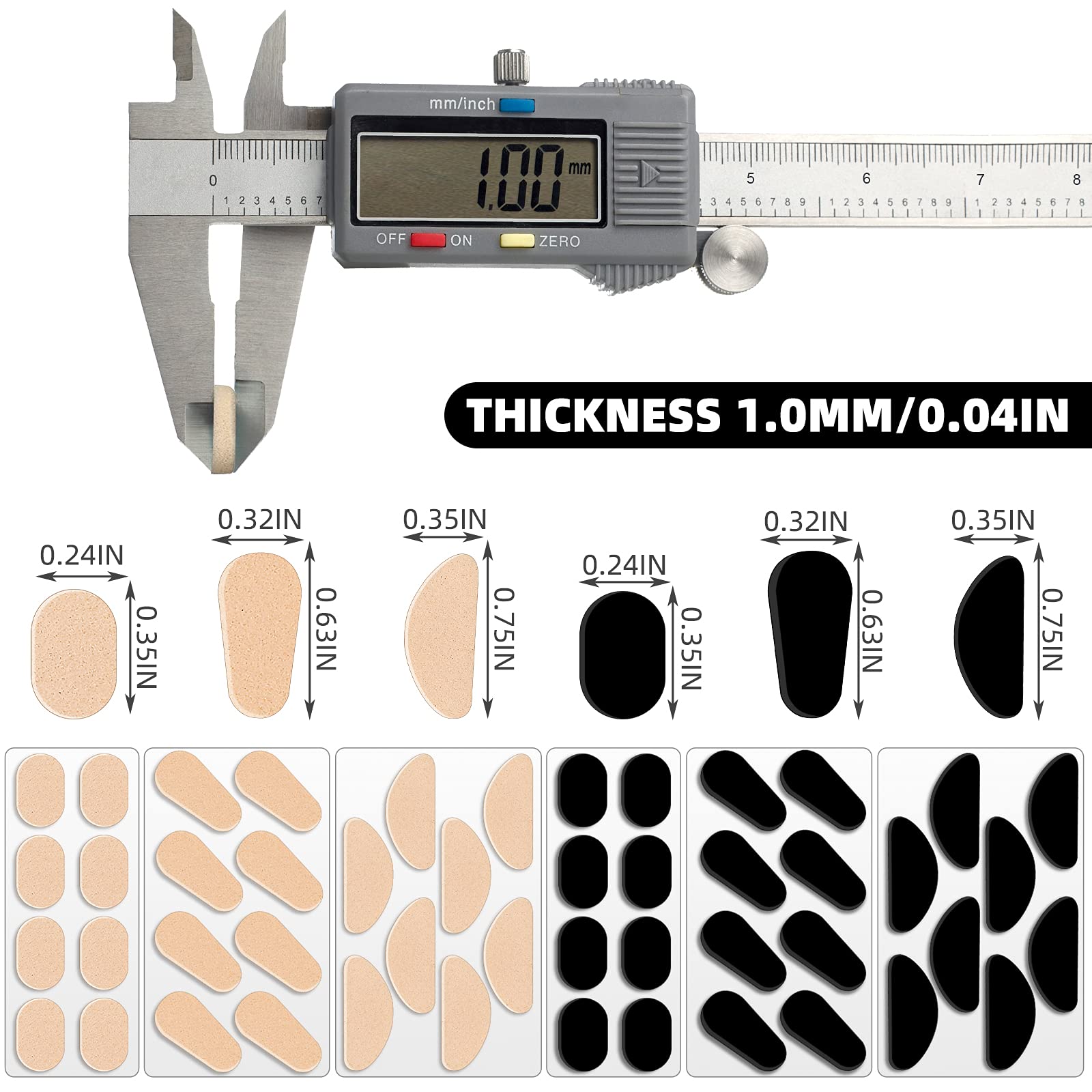 Half-moon nose pads 1mm thickness for glasses