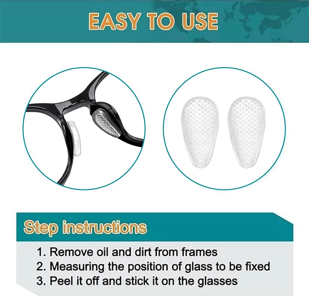 Nose pads installed on a pair of prescription glasses