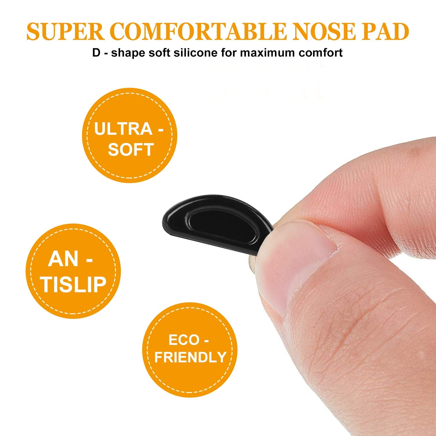Nose pads attached to black eyeglasses