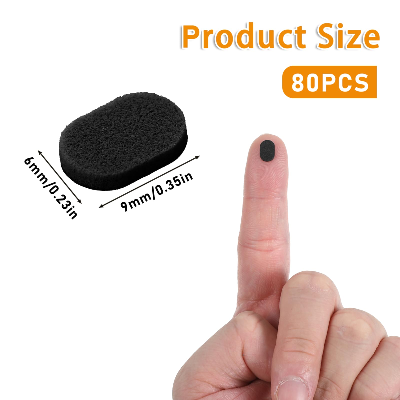 Close-up of black foam oval nose pads with self-adhesive backing