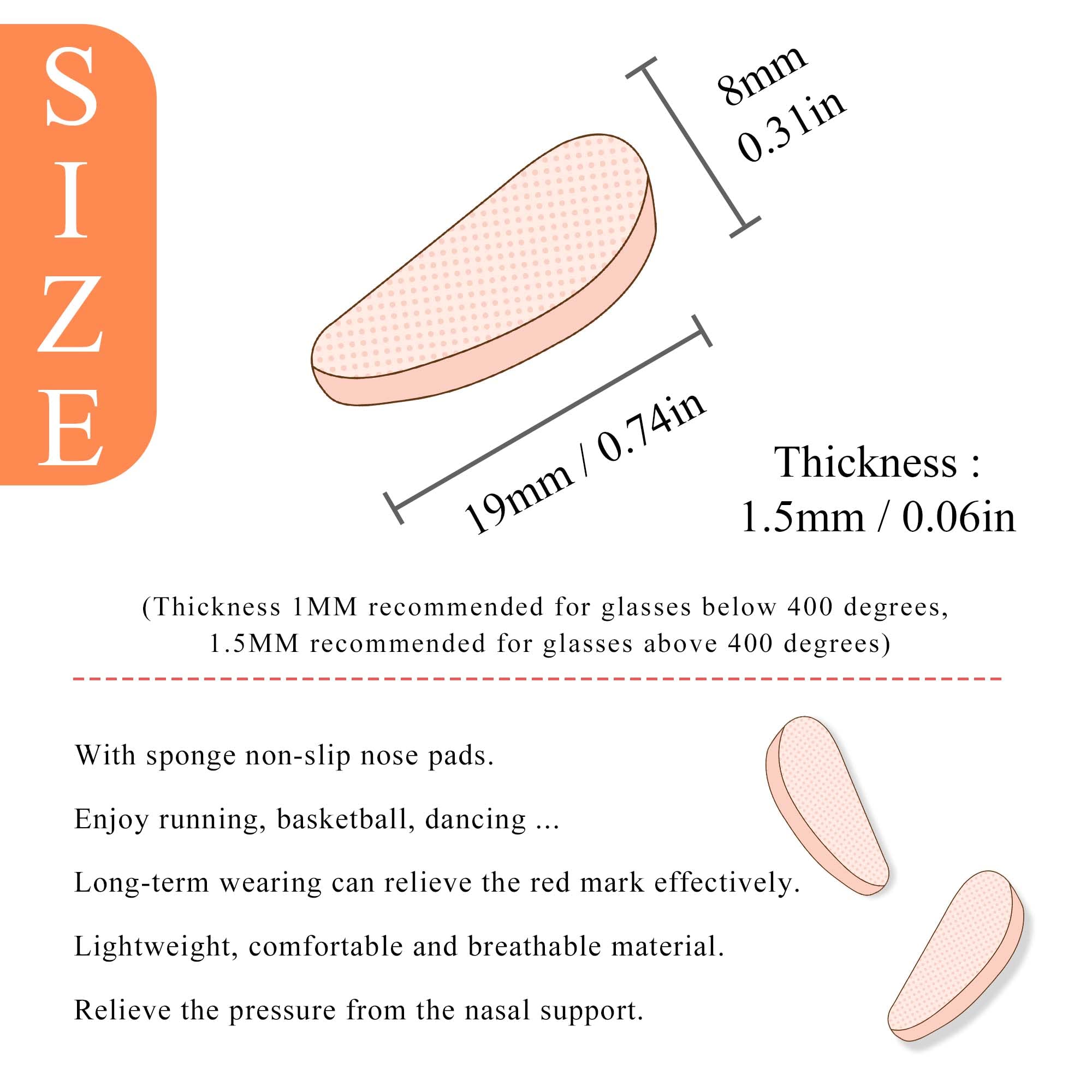 Oval nude soft foam nose pads, 1.5mm thickness
