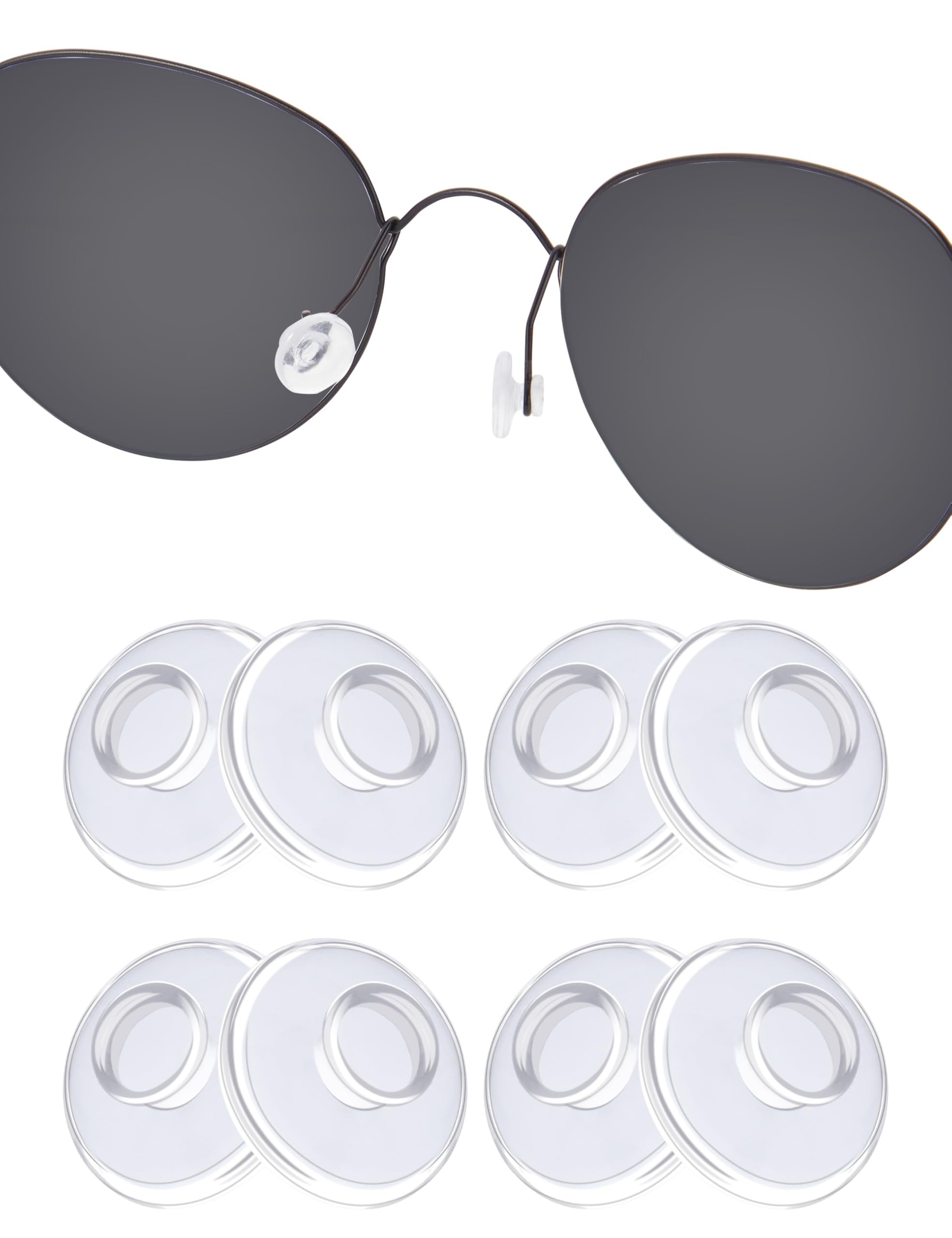 Front view of 4-pack clear silicone push-in nose pads (9x9x4mm)