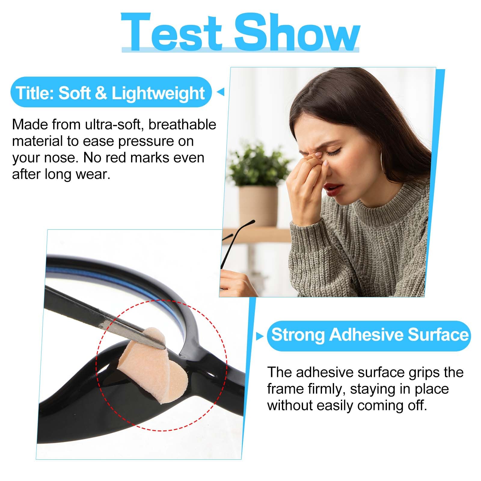 Packaging showing 72 pairs of foam eyeglass nose pads