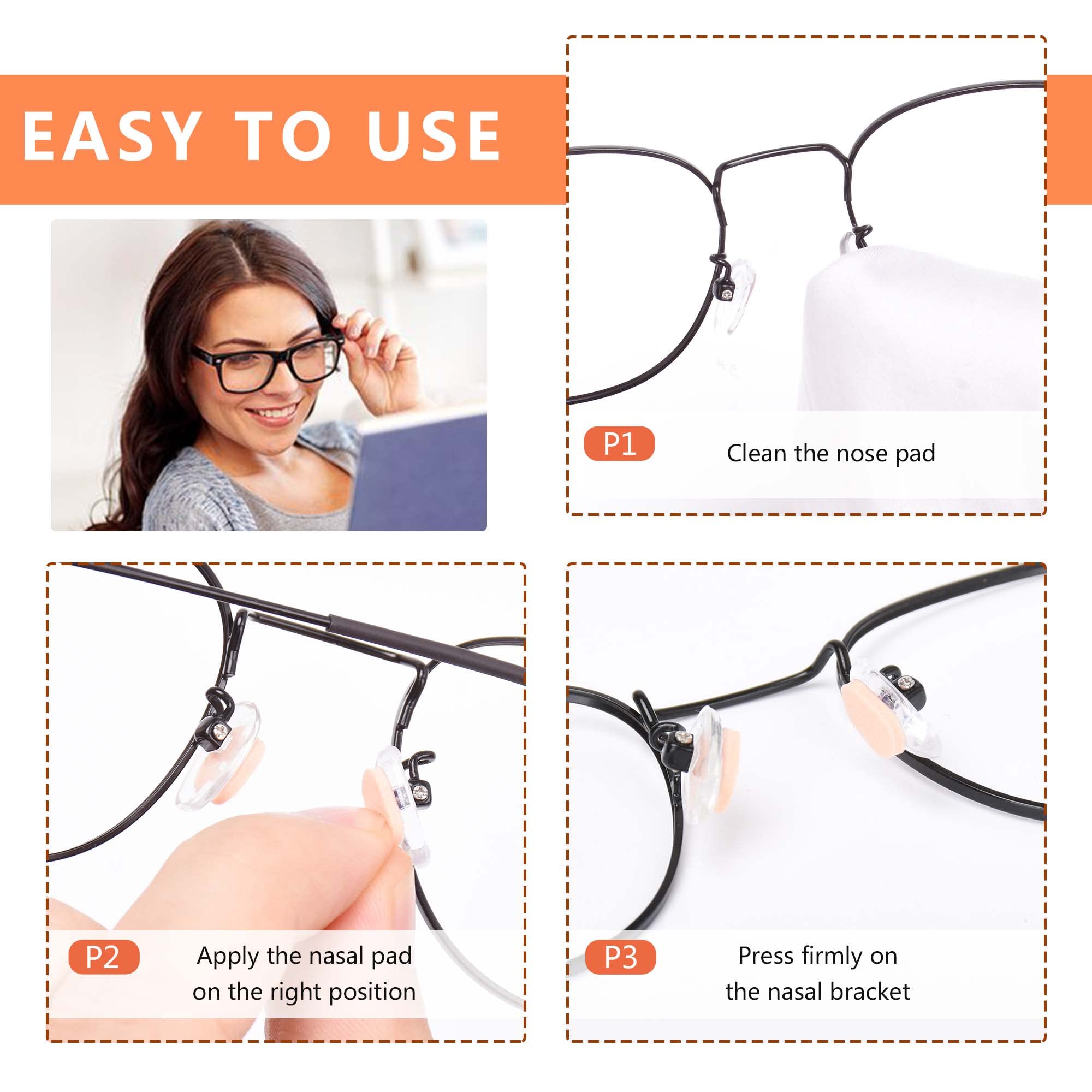 Self-adhesive nose pads application on glasses