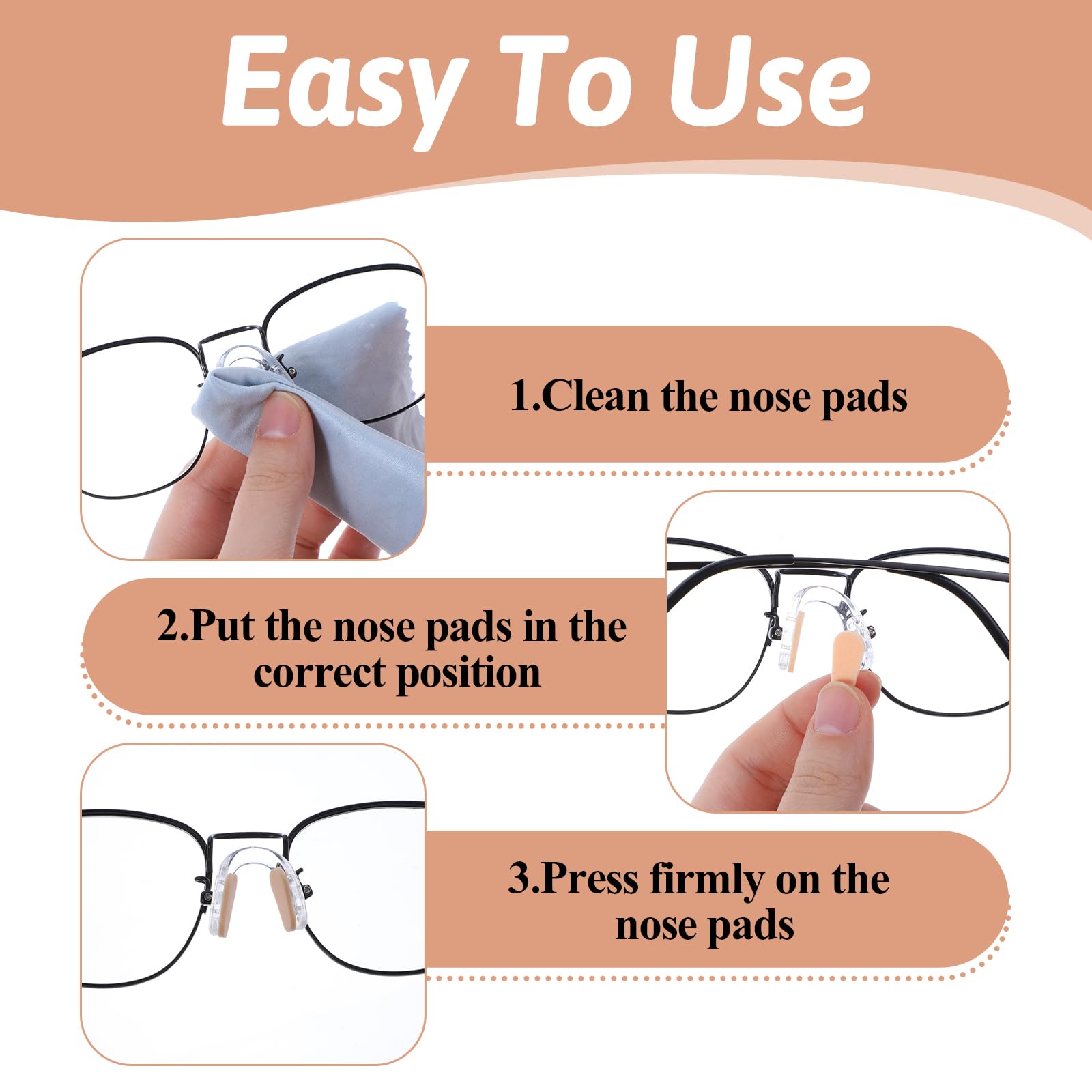 Self-adhesive foam and silicone eyeglass nose pads