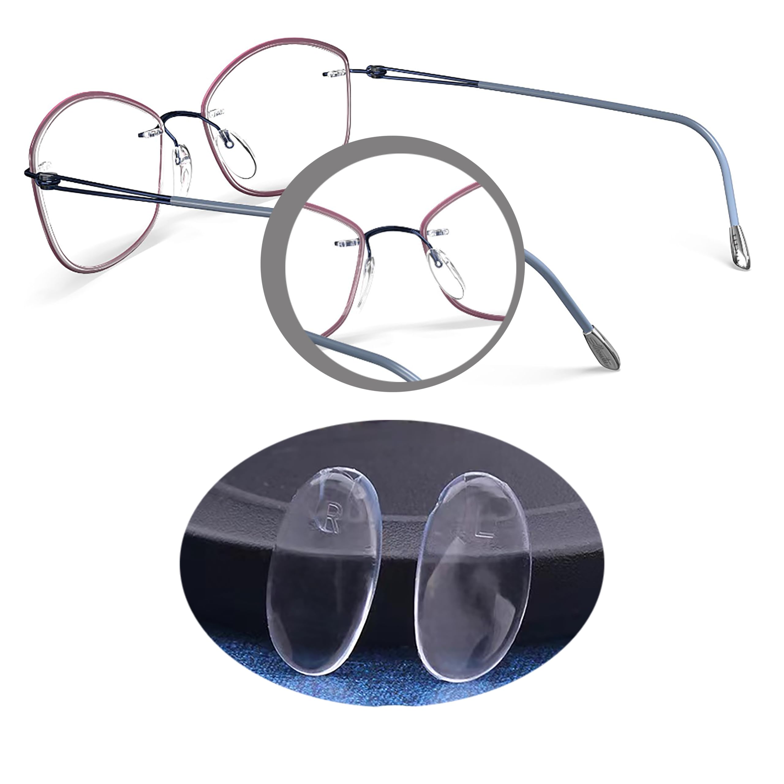 Two replacement nose pad pairs for Silhouette eyeglasses