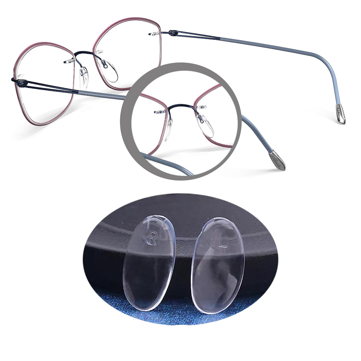 Two replacement nose pad pairs for Silhouette eyeglasses