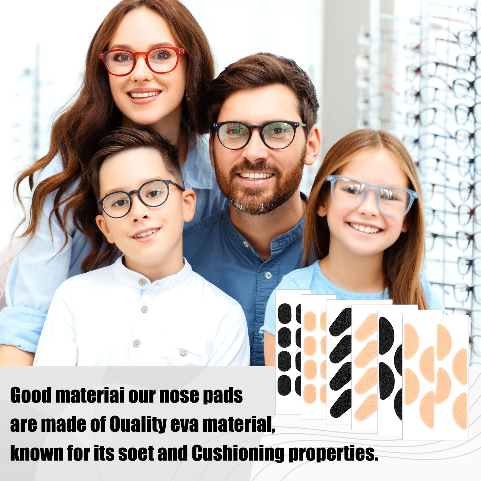 Strip-shaped foam eyeglass nose pads 9x6x1.6 mm