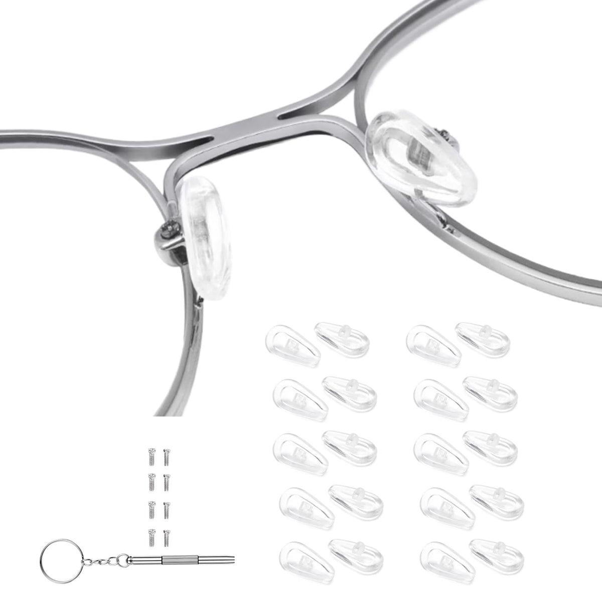 10 screw-in teardrop nose pads in clear silicone