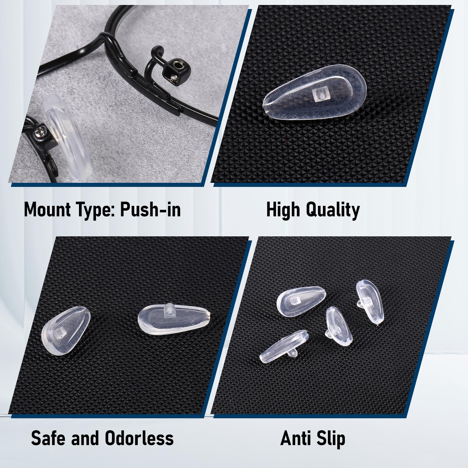 Teardrop-shaped nose pads close-up