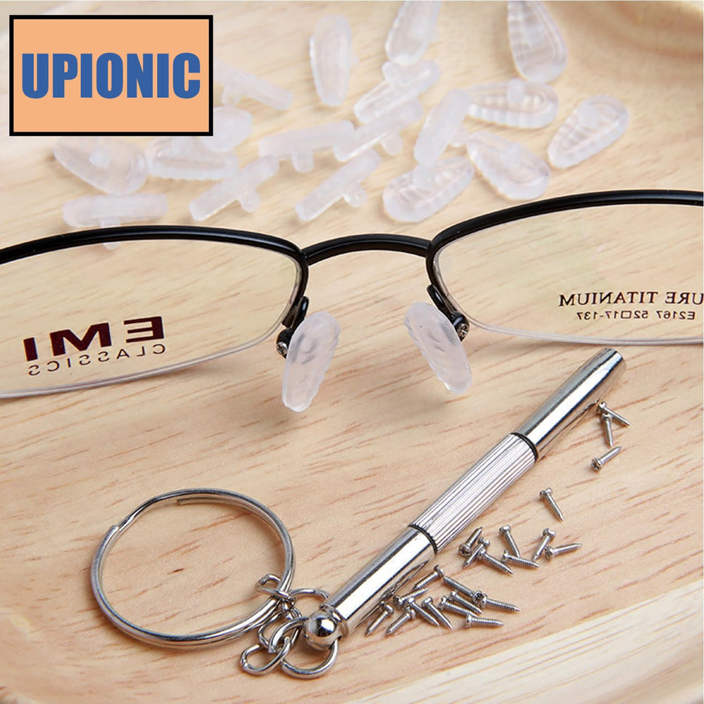 Clear silicone anti-slip nose pads on glasses
