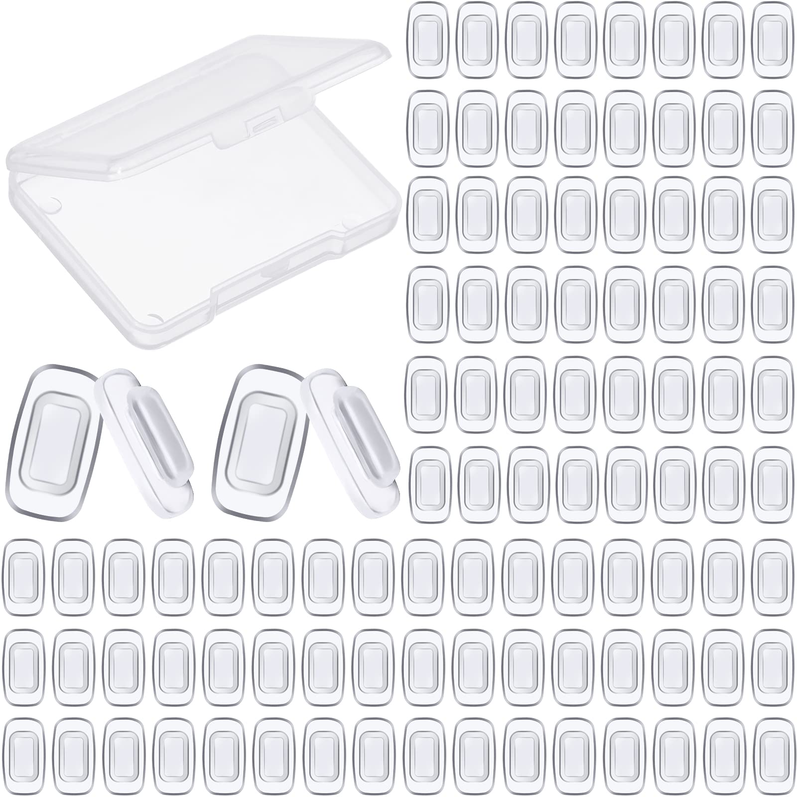 50 pairs of clear silicone push-in eyeglass nose pads with cleaning cloth