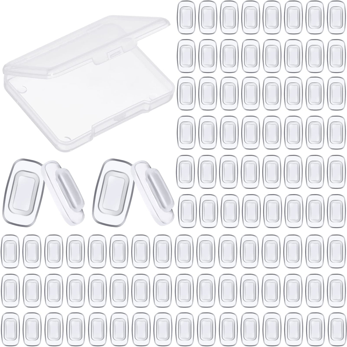 50 pairs of clear silicone push-in eyeglass nose pads with cleaning cloth