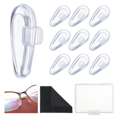 Clear silicone push-in eyeglass nose pads showing 14.2mm size