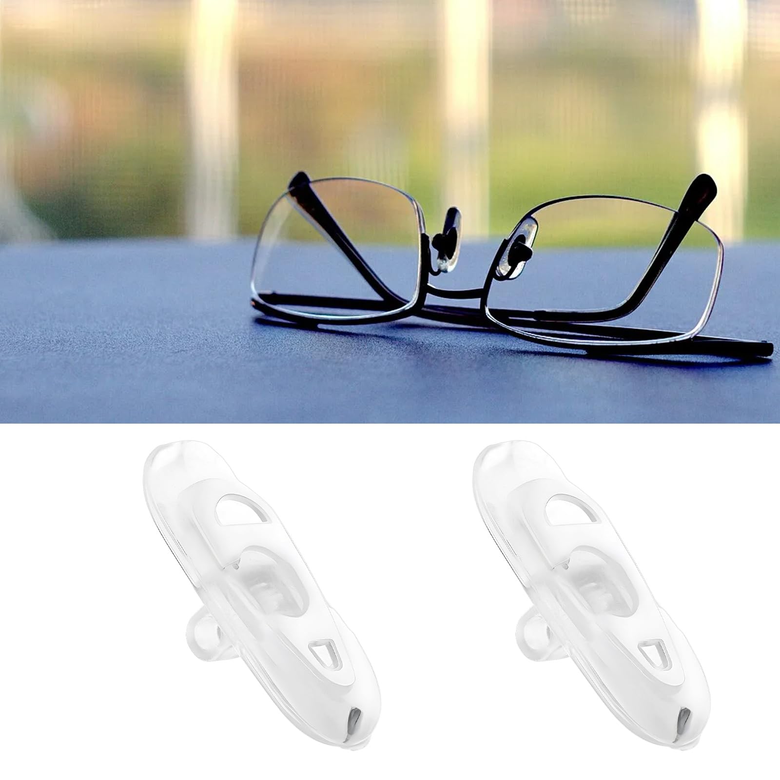 Nose pads mounted on eyeglasses frame