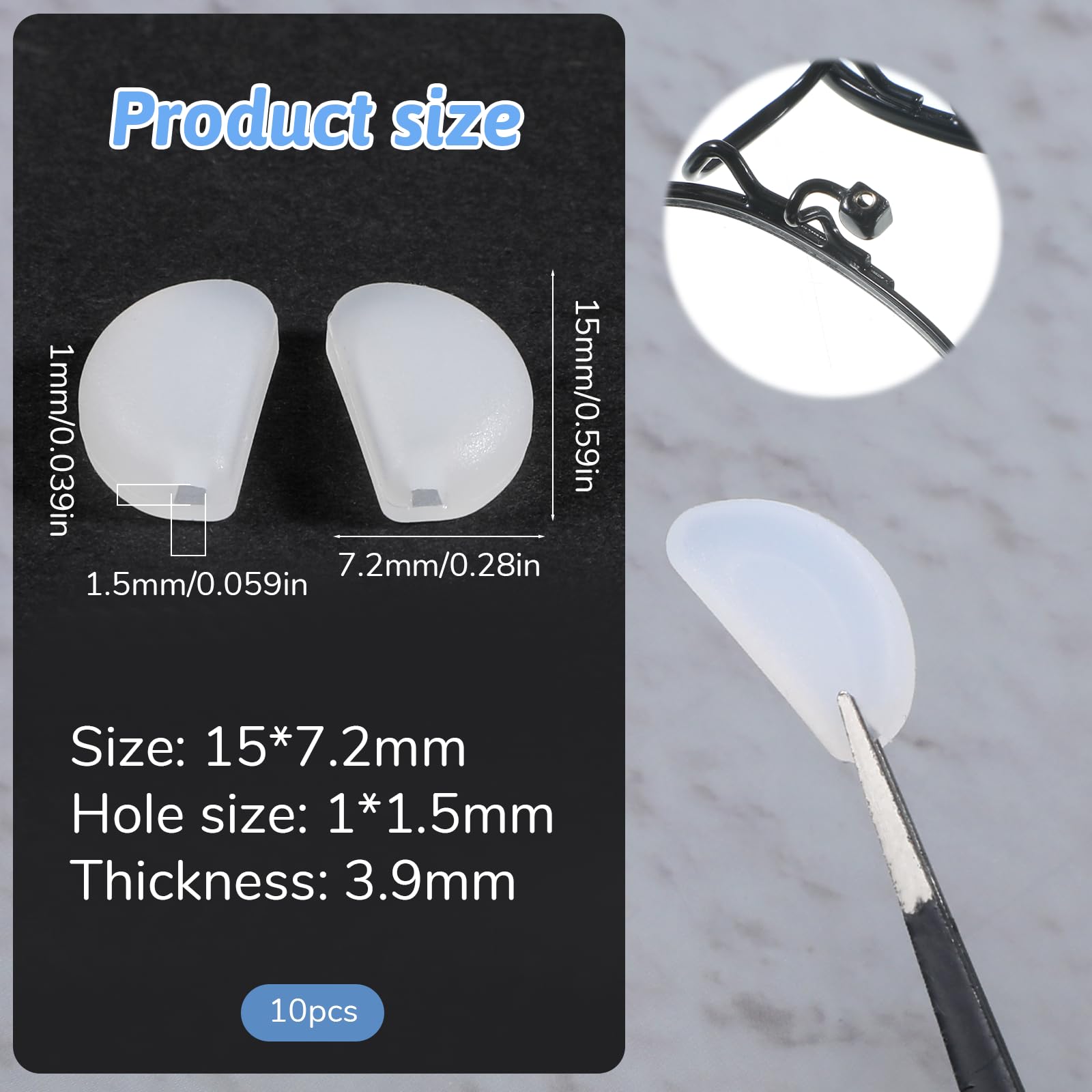Push-in replacement nose pads for rimless eyewear