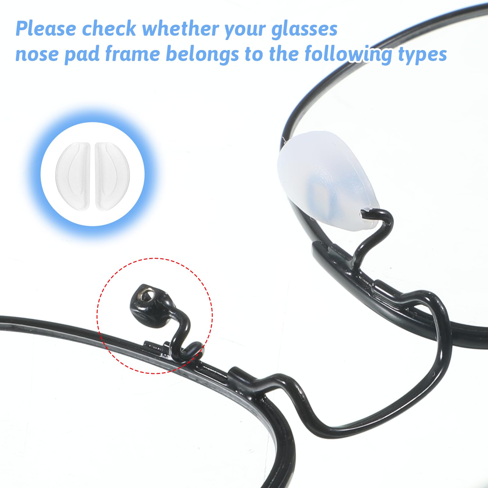 Soft silicone nose pads with anti-slip texture on glasses bridge