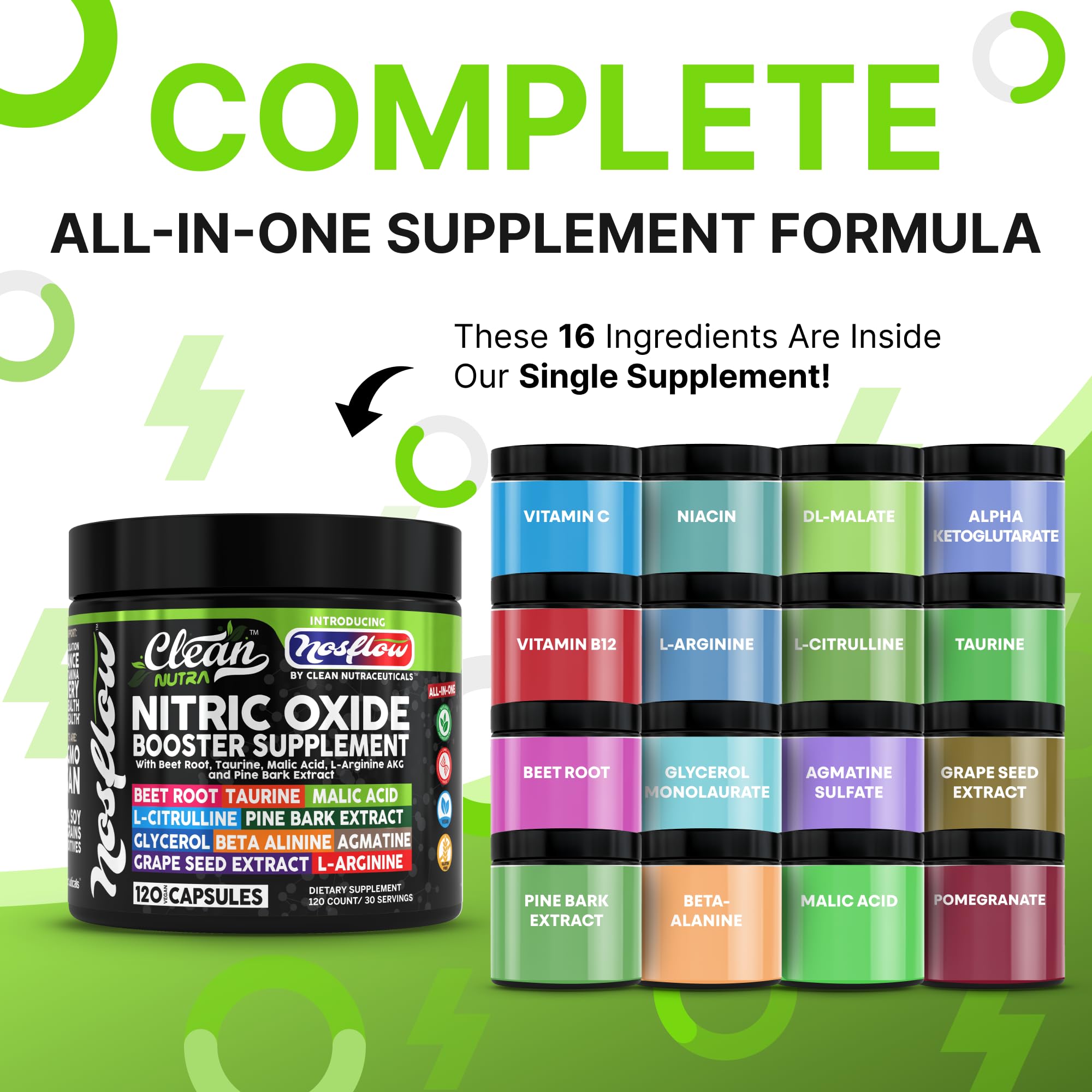 Close-up of NosFlow ingredients including beet root, taurine and malic acid