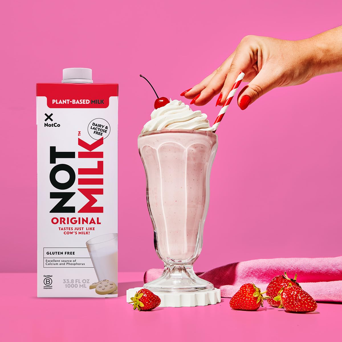 NotMilk Original allergen-free label shows nut-free and gluten-free benefits.
